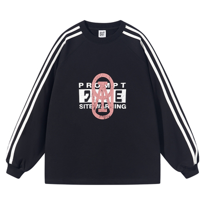 运动撞色拼接印花春季宽松卫衣