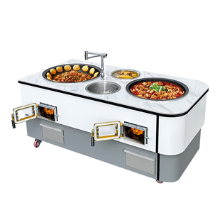 高端岩板柴火灶新款农村家用烧木柴大铁锅厨房灶台新型双锅灶炉灶