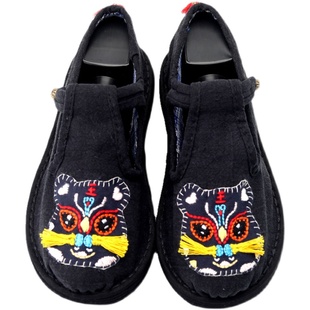 原创纯手工布鞋虎头鞋女大人黑色千层底布鞋文艺复古中国风丁字鞋