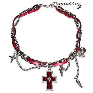 暗黑红十字架铆钉项链男女小众设计高级感y2k辣妹choker项圈配饰