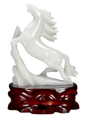 白玉生肖马招财马到成功摆件