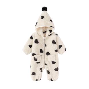 babylove宝宝毛绒连体衣秋冬季舒棉绒婴儿保暖哈衣爬服连帽外出服