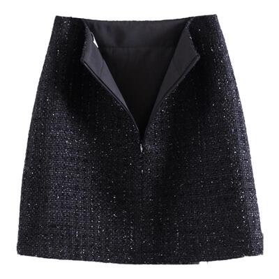 春季毛呢时尚风亮丝高腰一步裙