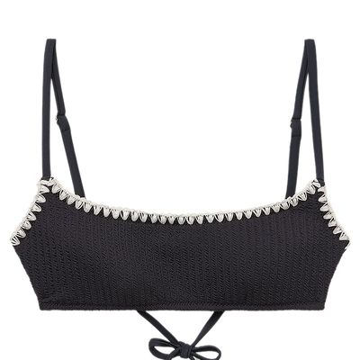 CALZEDONIA卡泽意袜25夏女海边度假褶皱撞色刺绣比基尼泳衣裤1851