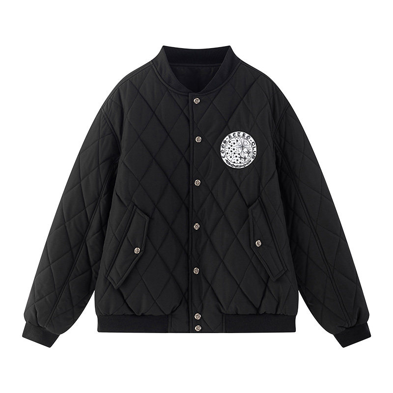 CoosRetro 美式复古菱格绗缝贴布棒球领棉服男生休闲百搭保暖外套