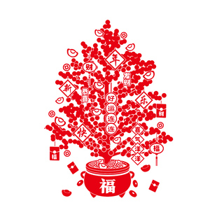 2026马年新年家里窗户窗花贴玻璃门贴纸装饰过年福字发财树静电贴