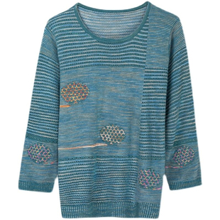 郴哥弟梦新款高档女装针织衫宽松镂空七分袖打底薄款秋季大码毛衣