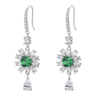 leqiyuan祖母绿宝石耳钉女纯银轻者小众设计高级感新款