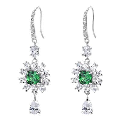 祖母绿宝石耳环女纯银轻奢小众