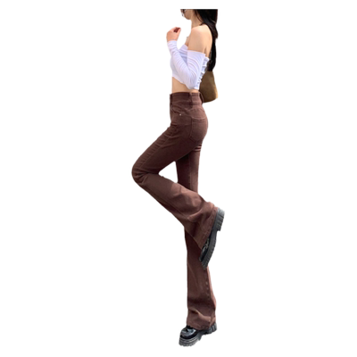 咖色喇叭裤微喇牛仔裤女