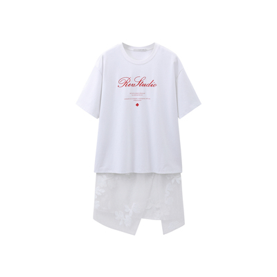 REVAN芮范设计师款质感蕾丝网纱裙底T恤RL31001299