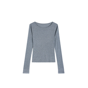 pusumede 韩女松弛 白色大圆领长袖针织衫女气质修身内搭T恤上衣