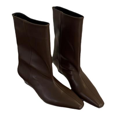 坡跟中跟短筒靴纯色直筒靴女