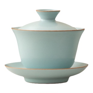 南山先生空青汝窑盖碗家用三才盖碗陶瓷功夫茶具高档泡茶碗单个