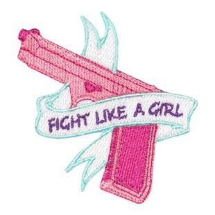 手枪标语刺绣贴魔术贴女权主义包包衣服装饰修复背胶可缝可烫布贴