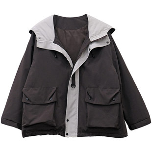 一三良品小个子 复古山系连帽冲锋衣90白鸭绒羽绒服短款外套女冬