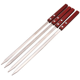 东北大油边王专用烧烤签大号加宽榉木柄304食品级不锈钢大串扁签