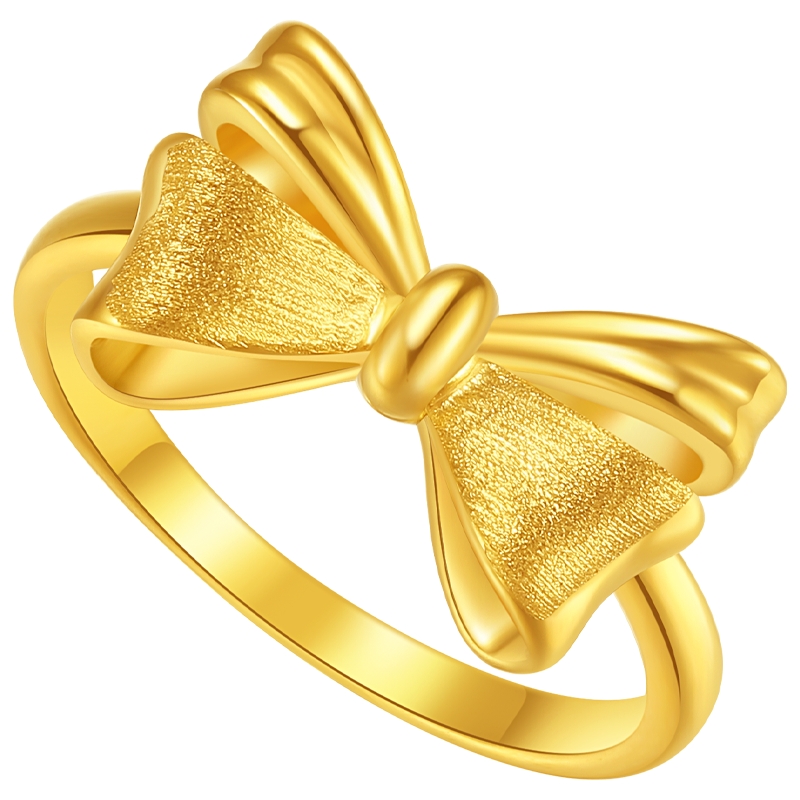 潮宏基浪漫蝴蝶结黄金戒指足金硬金指环高级生日送女友生日礼物