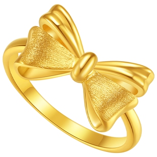 潮宏基浪漫蝴蝶结黄金戒指足金硬金指环高级生日送女友生日礼物