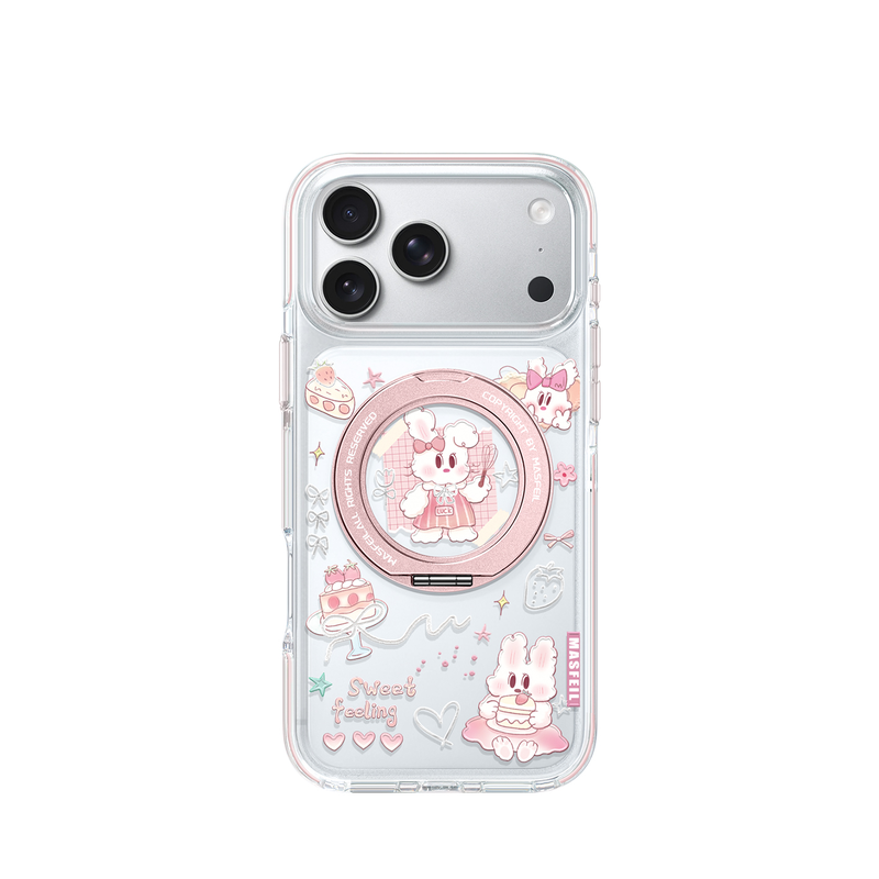 MASFEIL× 蛋糕小兔适用iPhone17Promax手机壳新款ip15磁吸带支架Go8苹果16Pro保护套支点透明高级感13pm女