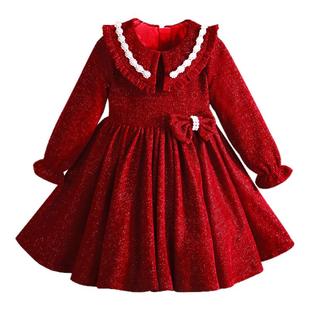 公主裙女童2025冬装新款儿童连衣裙冬新年服装红色过年衣服冬裙子