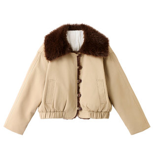 90白鸭绒派克羽绒服女短款2025新款仿水貂毛拼接大翻领外套小个子