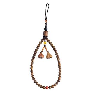 思怀天然沉香木圆珠子手机挂绳短款手腕绳男女手机链佛珠吊坠挂饰