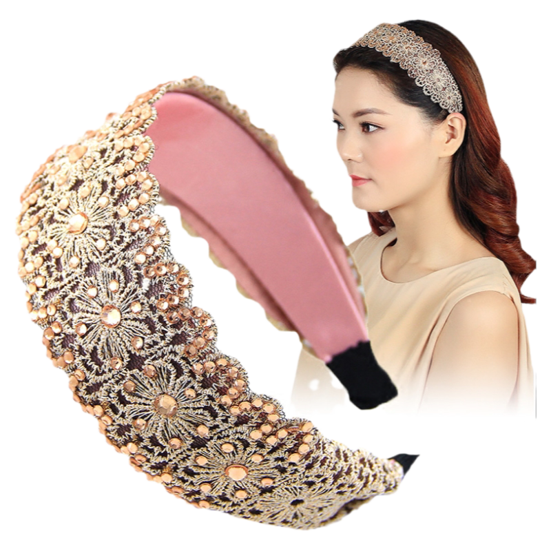 气质韩国宽边蕾丝发箍女发卡带水钻头箍夹发夹发饰时尚头百搭饰品