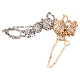 保色铜镀14K金镶锆石安全链球形磁铁扣手工diy手链项链收尾连接扣