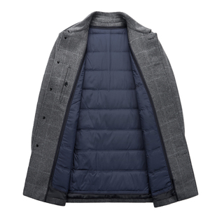 皮尔卡丹男士中长款羊绒大衣冬季保暖绵羊毛上衣可调节羽绒外套