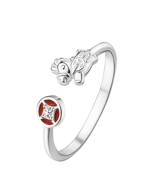 巷南999纯银跃马转金戒指本命年