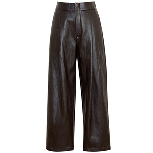 夏莫卡美拉德咖色皮裤女加绒保暖软糯垂显瘦九分裤锥形PU皮裤9614