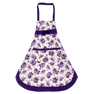 韩版玫瑰花家用厨房围裙女款时尚挂脖花边围裙可爱桃皮绒做饭围腰