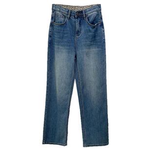 清仓特价 内置松紧腰窄版阔腿裤女秋季宽松直筒小个子牛仔裤