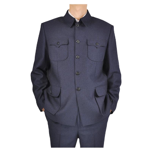 男士中老年中山装宽松爸爸中山服秋冬厚款中年套装西服加绒加厚