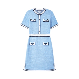 Juicy Couture橘滋连衣裙女26春夏新款气质小香风撞色边针织短裙