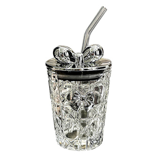 杯子女生办公室吸管玻璃杯2025新款高颜值水杯家用茶杯咖啡杯带盖