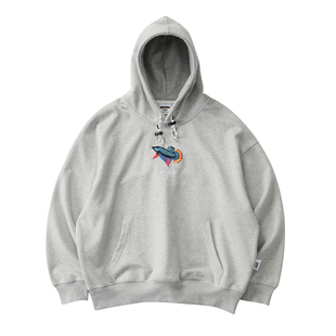 Battles 鱼类刺绣连帽卫衣撞色重磅420g美式复古宽松帽衫休闲秋冬