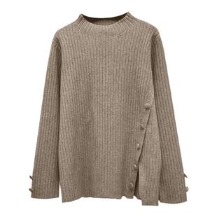 特大码女秋冬胖妹MM200斤安迪绒开叉毛织半高领百搭外穿打底毛衣