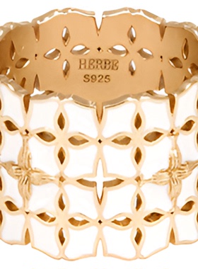 HERBE合璧 白瓷柿蒂戒指 宽版  冷珐琅东方白 纹样手工拉丝工艺