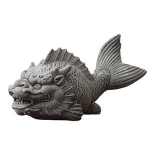 创意龙鱼茶宠茶玩摆件青砂石鱼缸造景客厅桌面装饰中式鱼化龙礼物