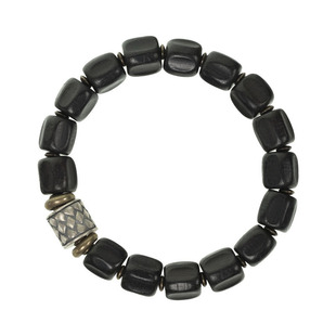 曲尾花手工随型黑檀木混搭银珠手链男 复古潮流百搭原创个性手串