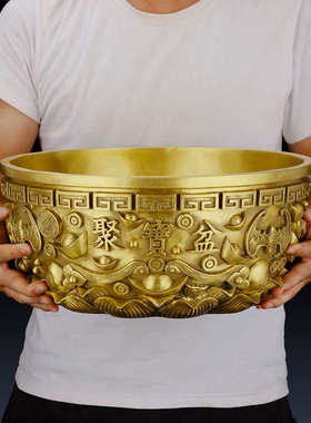 实心纯铜聚宝盆摆件办公室招财铜聚宝盆客厅装饰品聚宝盆礼品摆件