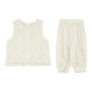 大耳象女童镂空花边无袖小衫长裤夏季新款儿童纯棉套装