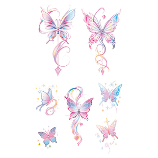 【一份两张】次元粉蝶彩色纹身女防水持久个性手臂锁骨ins风贴纸