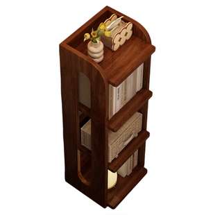 实木书架落地置物架转角床头客厅窄款儿童绘本收纳书柜储物柜一体