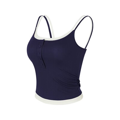 撞色假两件运动吊带罗纹带胸垫