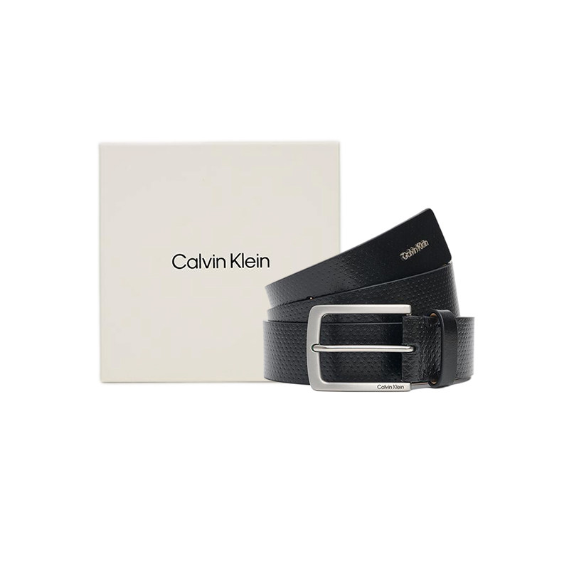 CalvinKlein徽标牛皮针扣腰带