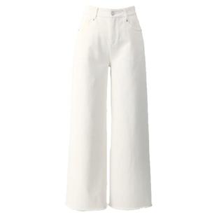 A版白色阔腿牛仔裤女2025新款秋季休闲裤子毛边女裤小个子拖地裤