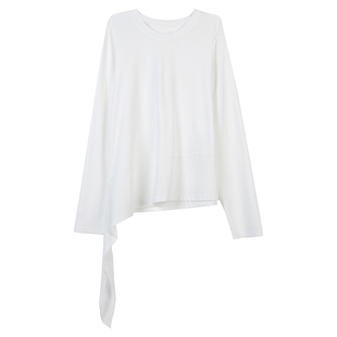 inkday日系轻复古不对称下摆长袖T恤女 低圆领亲肤休闲百搭上衣秋